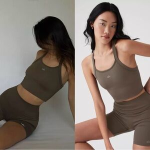 ALO Yoga Seamless Ribbed Favorite Short XS NWT GREEN OLIVE